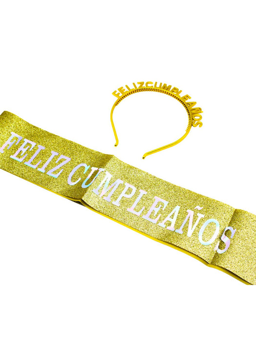 Set "Feliz Cumpleaños" – Diadema + Banda decorativa