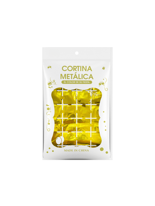 Cortina Metálica de Cuadros Pequeños - Dorada