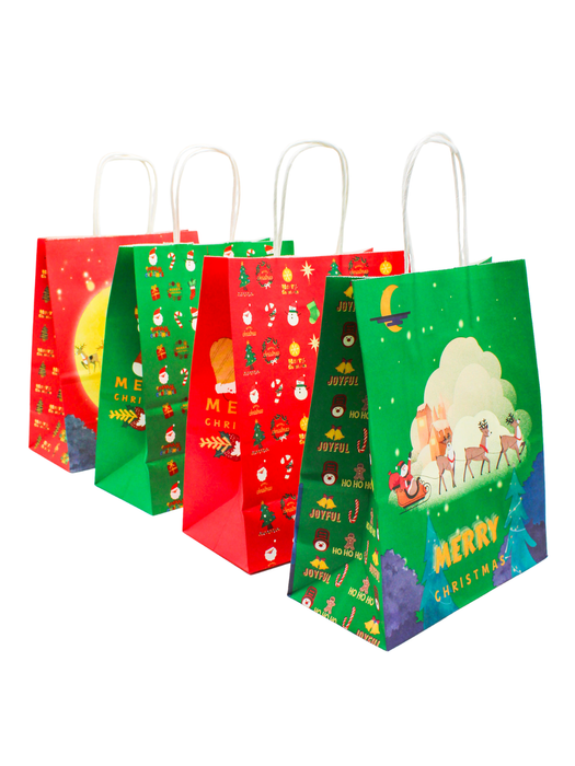 Bolsa Kraft con Diseño de Navidad - Paquete con 12 piezas
