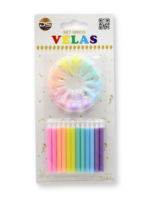 Paquete de 12 velas de colores pasteles