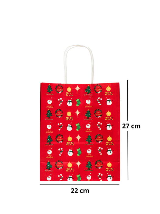 Bolsa Kraft con Diseño de Navidad - Paquete con 12 piezas