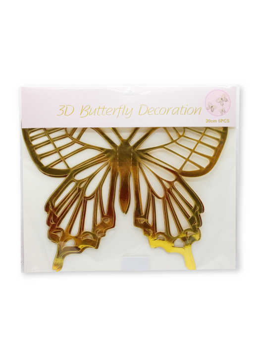 Mariposa 3D Decorativa Pequeña Dorada (6 Piezas)