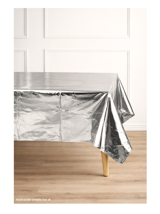 Mantel de Plástico Desechable - Plateado Metálico