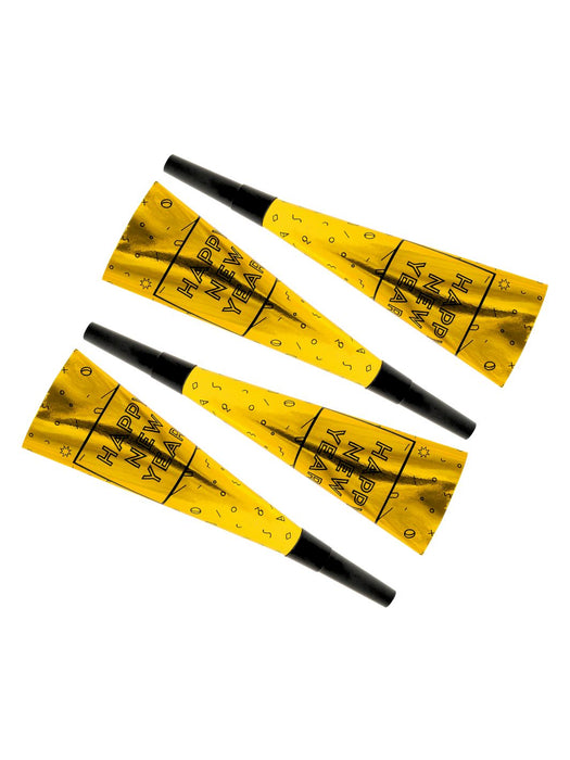 Cornetas “Happy New Year” Doradas – Paquete con 6 Piezas