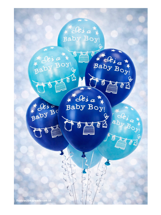 Set de globos de laxe con la frase "Its a baby boy" - 6 Piezas