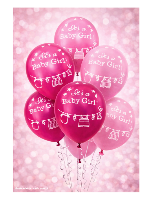 Set de globos de laxe con la frase "Its a baby girl" - 6 Piezas