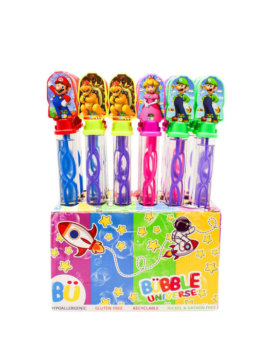 Caja con 24 Bastones de Burbujas Mario Bros 36 cm