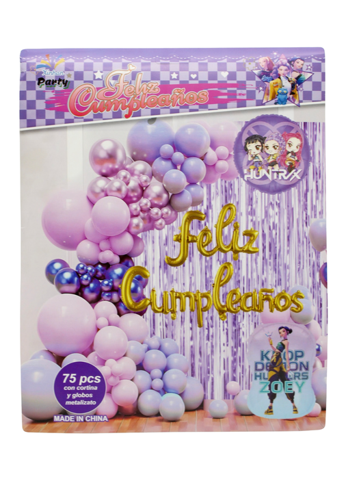 Set de Globos Feliz Cumpleaños - guerreras k pop lila