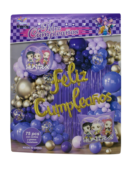 Set de Globos Feliz Cumpleaños - guerreras k pop morado