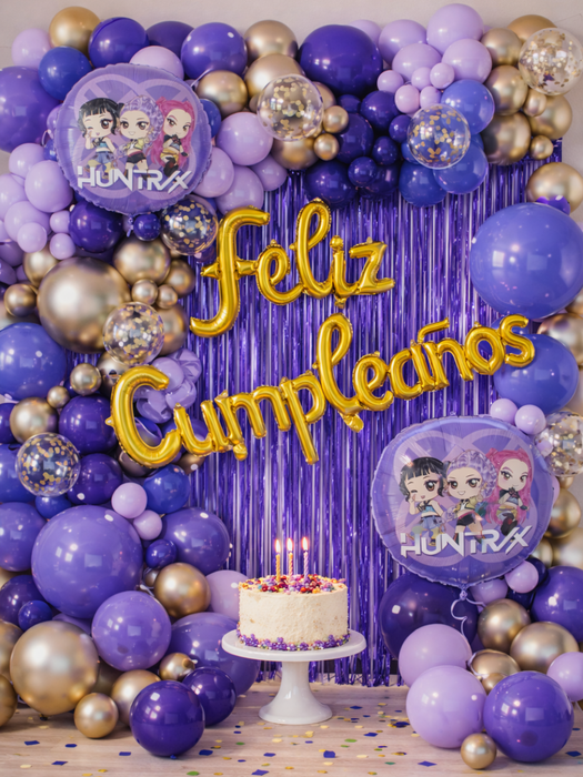 Set de Globos Feliz Cumpleaños - guerreras k pop morado