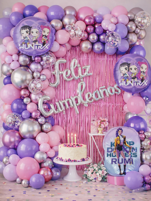 Set de Globos Feliz Cumpleaños - guerreras k pop rosa