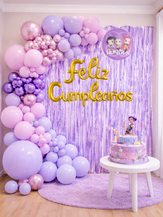 Set de Globos Feliz Cumpleaños - guerreras k pop lila