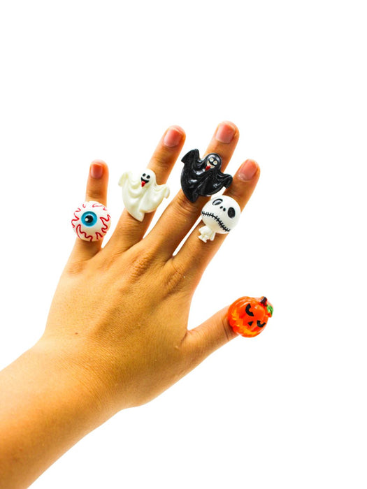 Caja con 12 Anillos de Personajes de Halloween