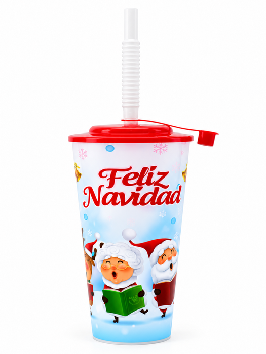Docena de Vaso Navideño Popote Resorte